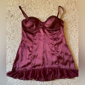 Victoria’s Secret Burgundy Satin Camisole with Ruffle Hem 36C